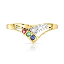 Bague or 750 2 tons "V" pierres précieuses et diamants