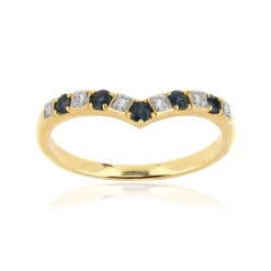 Bague or 375 2 tons "V" saphirs et diamants