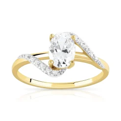 Bague or 375 2 tons zirconias ovale