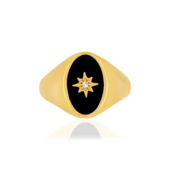 Bague plaque or agate zirconia