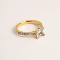 Bague plaque or 2 tons zirconias