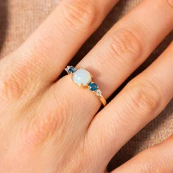 Bague plaqué or agate zirconias bleus