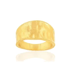 Bague plaqué or effet martelé mat bord perlé