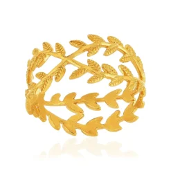 Bague plaqué or jaune, anneaux croisés motif feuille
