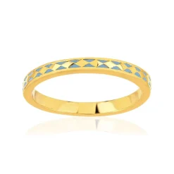 Bague plaqué or jaune et résine bleue motif losange