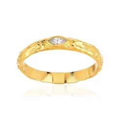 Bague plaqué or jaune martelée zirconia