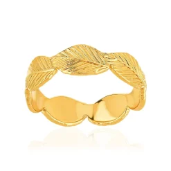 Bague plaqué or jaune, motif feuille.