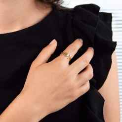 Bague plaqué or jaune, motif feuille