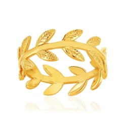 Bague plaqué or jaune, motif feuille