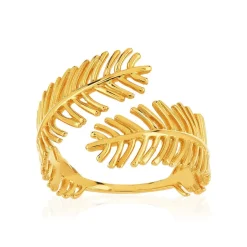 Bague plaqué or jaune, motif plume