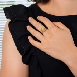Bague plaqué or jaune, motif plume