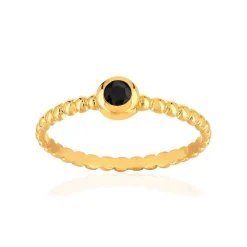 Bague plaqué or jaune perlée zirconia noir