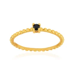 Bague plaqué or jaune perlée zirconia noir