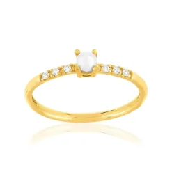 Bague plaqué or jaune zirconias et perle de culture