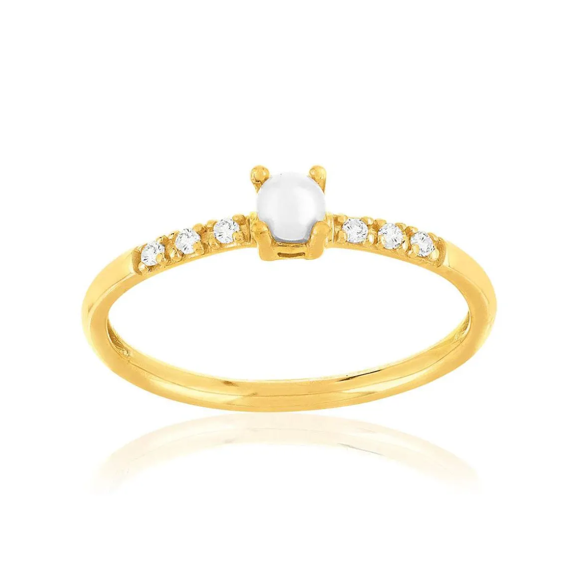 Bague plaqué or jaune zirconias et perle de culture