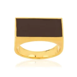 Bague plaqué or laque marron rectangulaire
