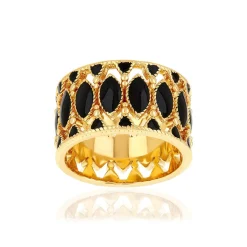 Bague plaqué or laque noire