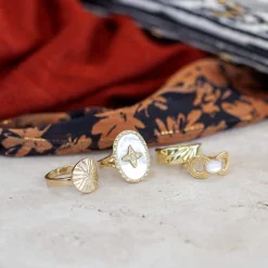 Bague plaqué or médaille martelée