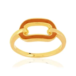 Bague plaqué or motif ovale laque orange