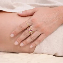 Bague plaqué or pierres synthétiques