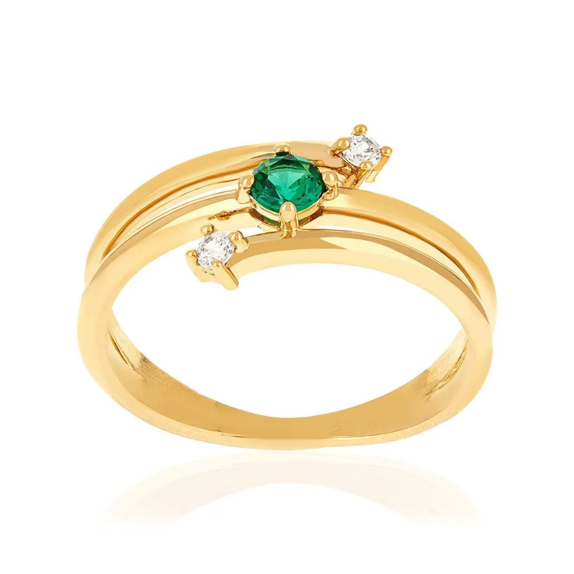 Bague plaqué or pierre synthétique verte et zirconias.
