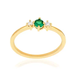 Bague plaqué or pierre synthétique verte et zirconias