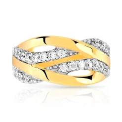 Bague plaqué or 2 tons entrelacée zirconias