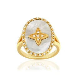 Bague plaqué or zirconias nacre motif étoile