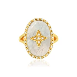 Bague plaqué or zirconias nacre motif étoile