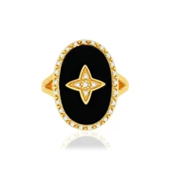 Bague plaqué or zirconias résine