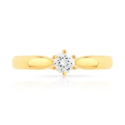 Bague solitaire or 750 jaune diamant 20/100e de carat
