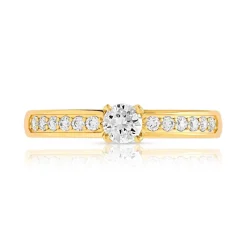 Bague solitaire or 750 jaune diamant 50/100e de carat