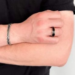 Bague tungstène acier rose et zirconia
