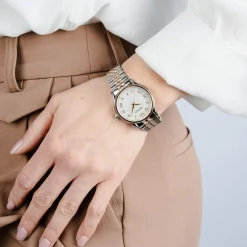 Balmain femme cadran nacre bracelet acier bicolore rose