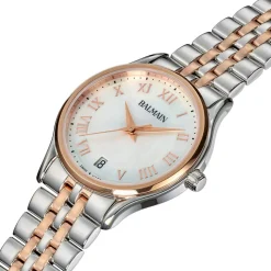 Balmain femme cadran nacre bracelet acier bicolore rose