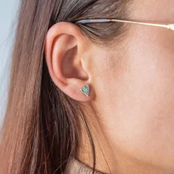 Boucles d'oreille or 375 jaune 2 tons emeraude et diamant