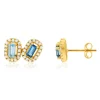 Boucles d'oreille or 750 jaune topazes traitées sky blue et london blue et zirconias