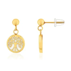 Boucles d'oreilles acier doré arbre de vie laque blanche