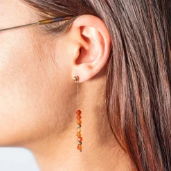 Boucles d'oreilles acier doré agates oranges
