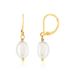 Boucles d'oreilles acier doré dormeuses 2 perles de culture baroques