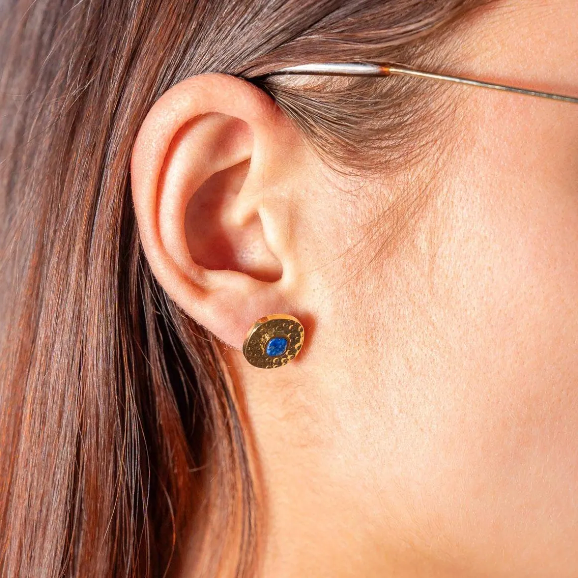 Boucles d'oreilles acier doré lapis lazuli