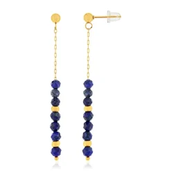 Boucles d'oreilles acier doré pendantes lapis lazuli