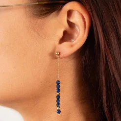 Boucles d'oreilles acier doré pendantes lapis lazuli