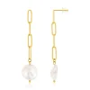 Boucles d'oreilles acier doré pendantes 2 perles d'eau douce