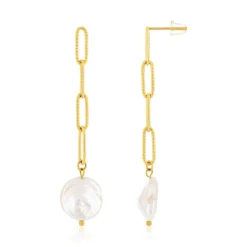 Boucles d'oreilles acier doré pendantes 2 perles d'eau douce