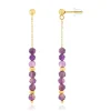 Boucles d'oreilles acier doré pendantes améthystes
