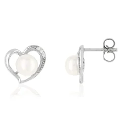Boucles d'oreilles argent 925 coeurs perles de culture de Chine et zirconias
