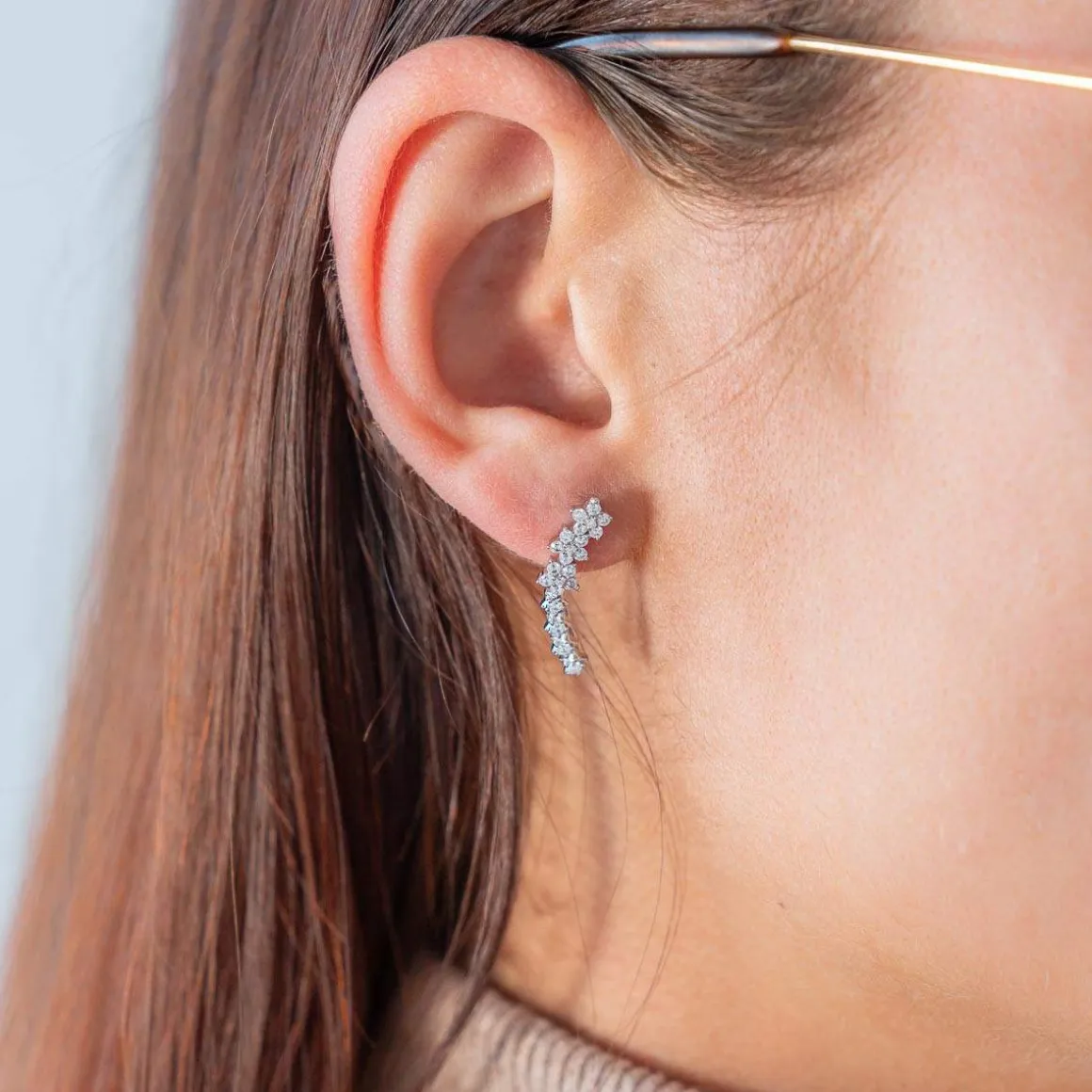 Boucles d'oreilles argent 925 contours fleurs zirconias