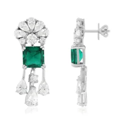 Boucles d'oreilles argent 925 cristal vert et zirconias