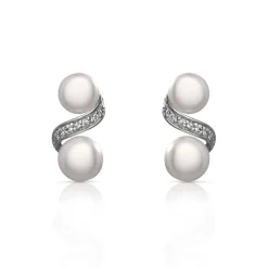 Boucles d'oreilles argent 925 double perle de culture de Chine et zirconias